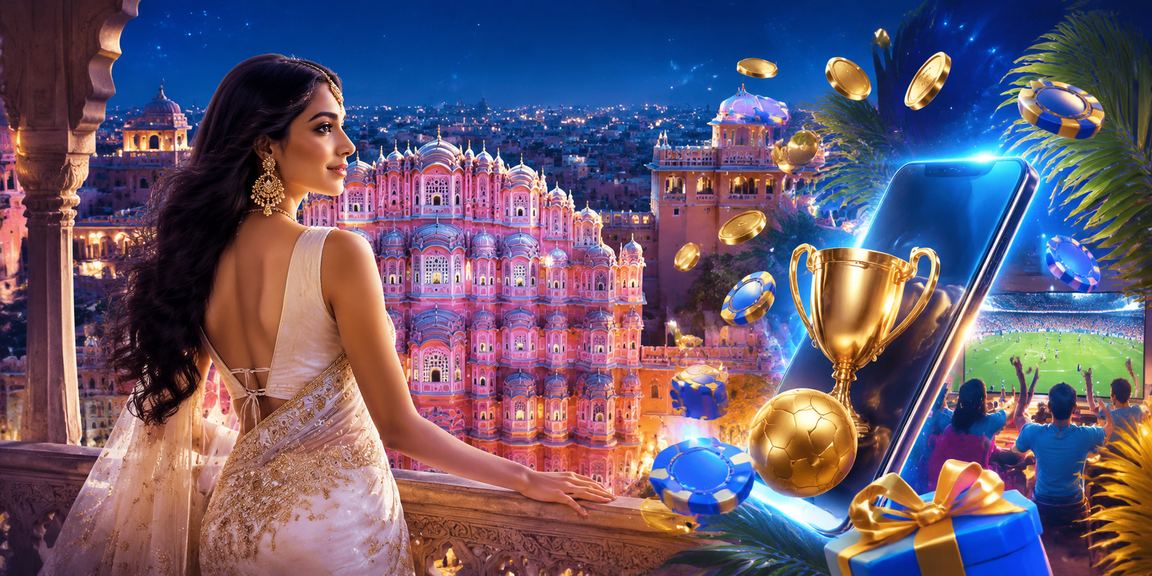 User enjoying betting on mobile in Jaipur with historic Rambagh Palace backdrop