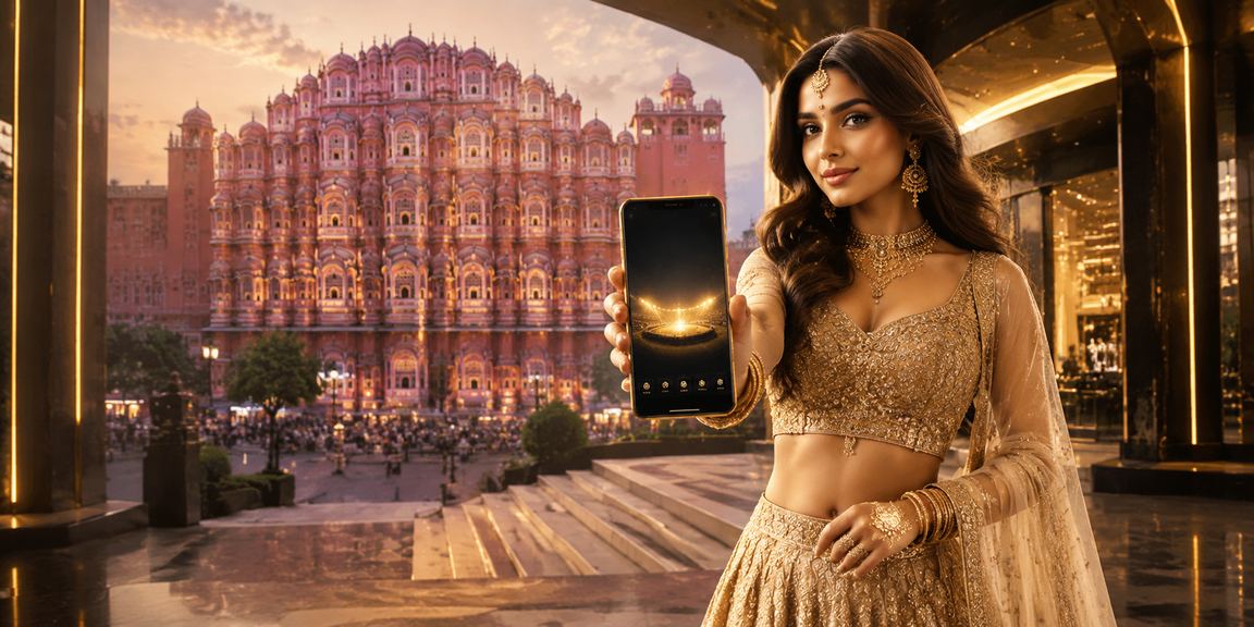 A vibrant scene from Jaipur showing culture and cricket betting